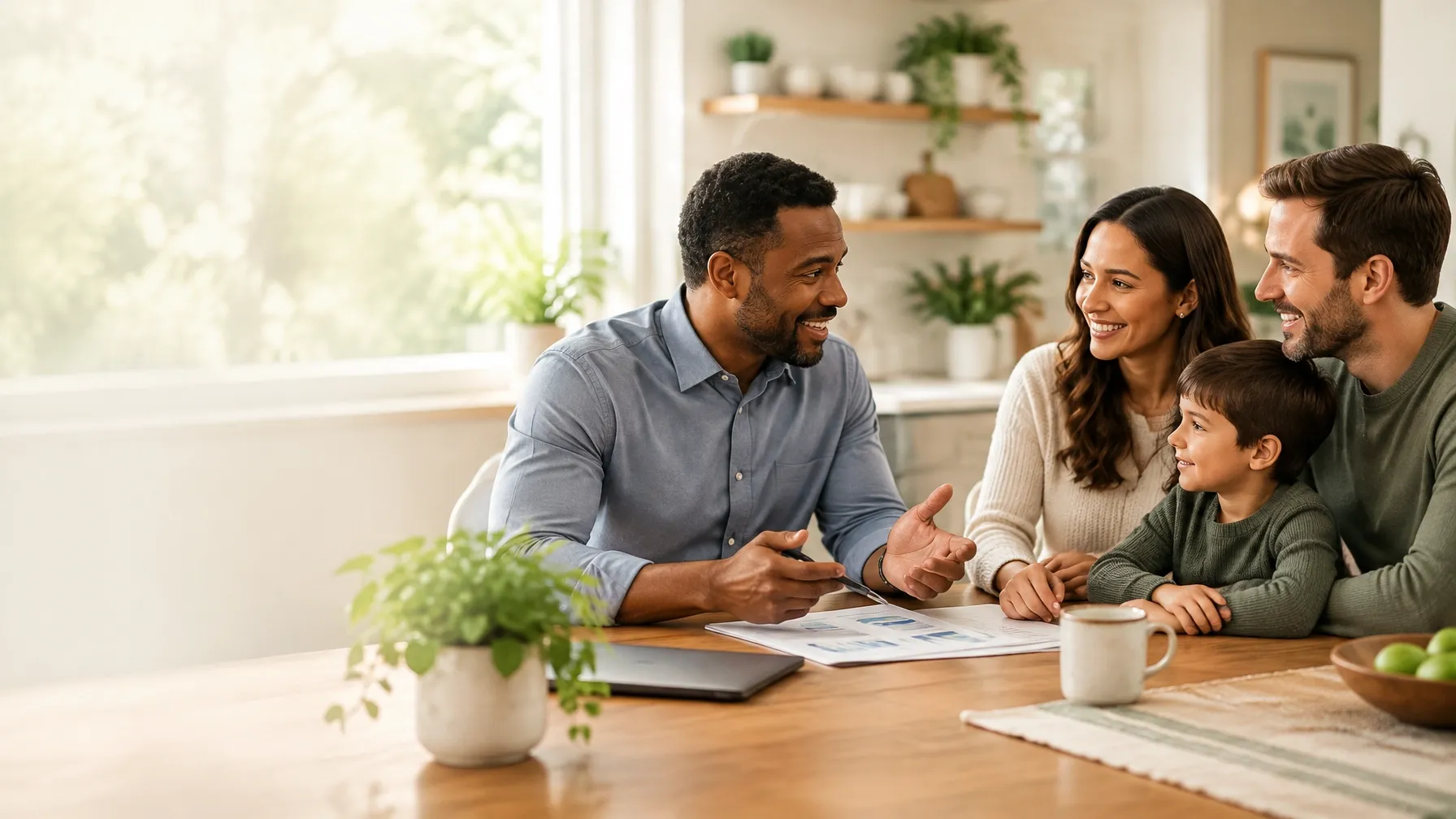 Financial professional meeting with a family at home